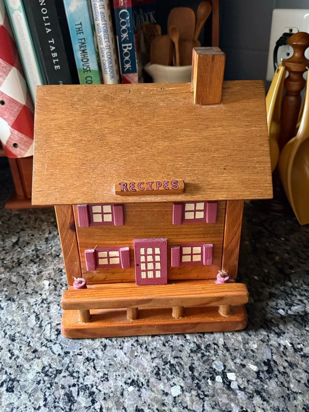 Grandmacore Vintage handmade Wooden House Recipe Box. Flaw